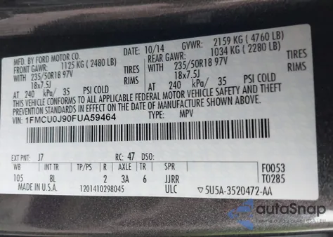 2015 Ford Escape Titanium from USA, damaged, VIN 1FMCU0J90FUA59464